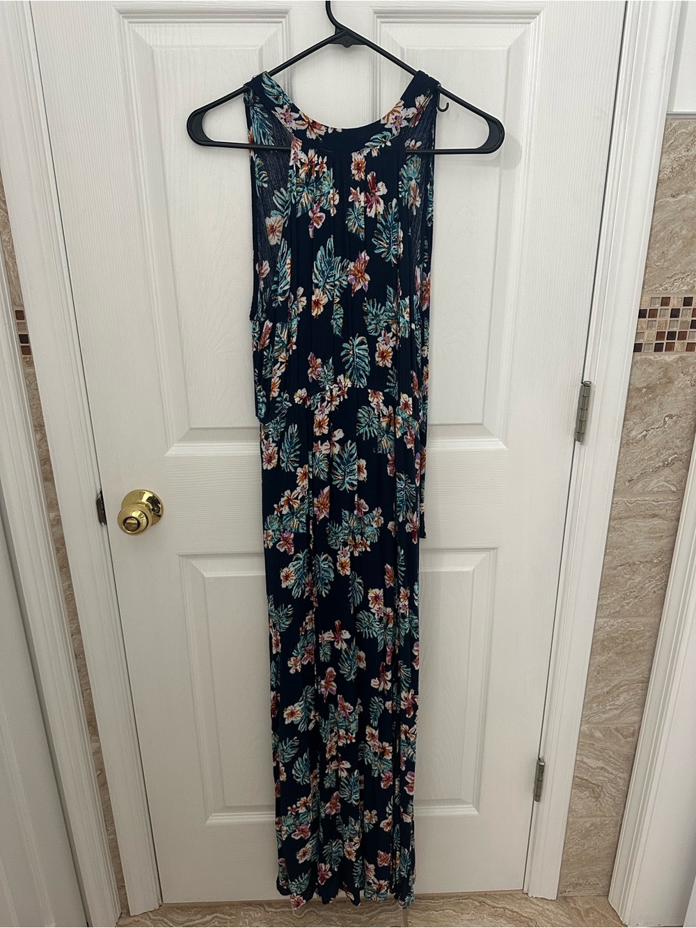 Filly Flair Navy Floral Maxi with Teal and Coral Accents